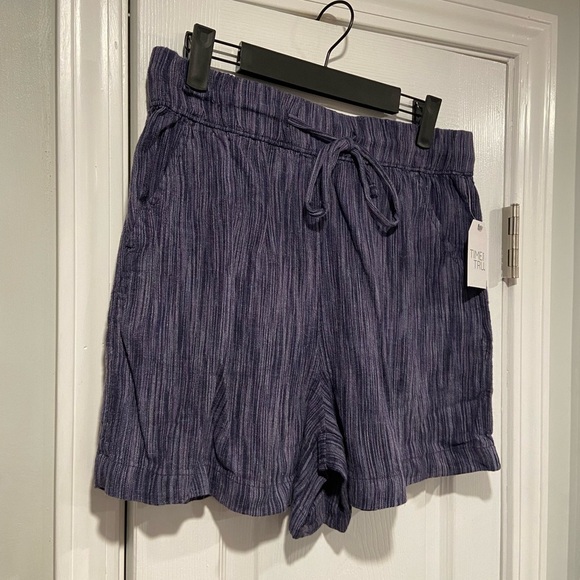 NWT Time & Tru Size XXXL Blue Linen Blend Pull On Drawstring Shorts Pockets - Picture 3 of 16